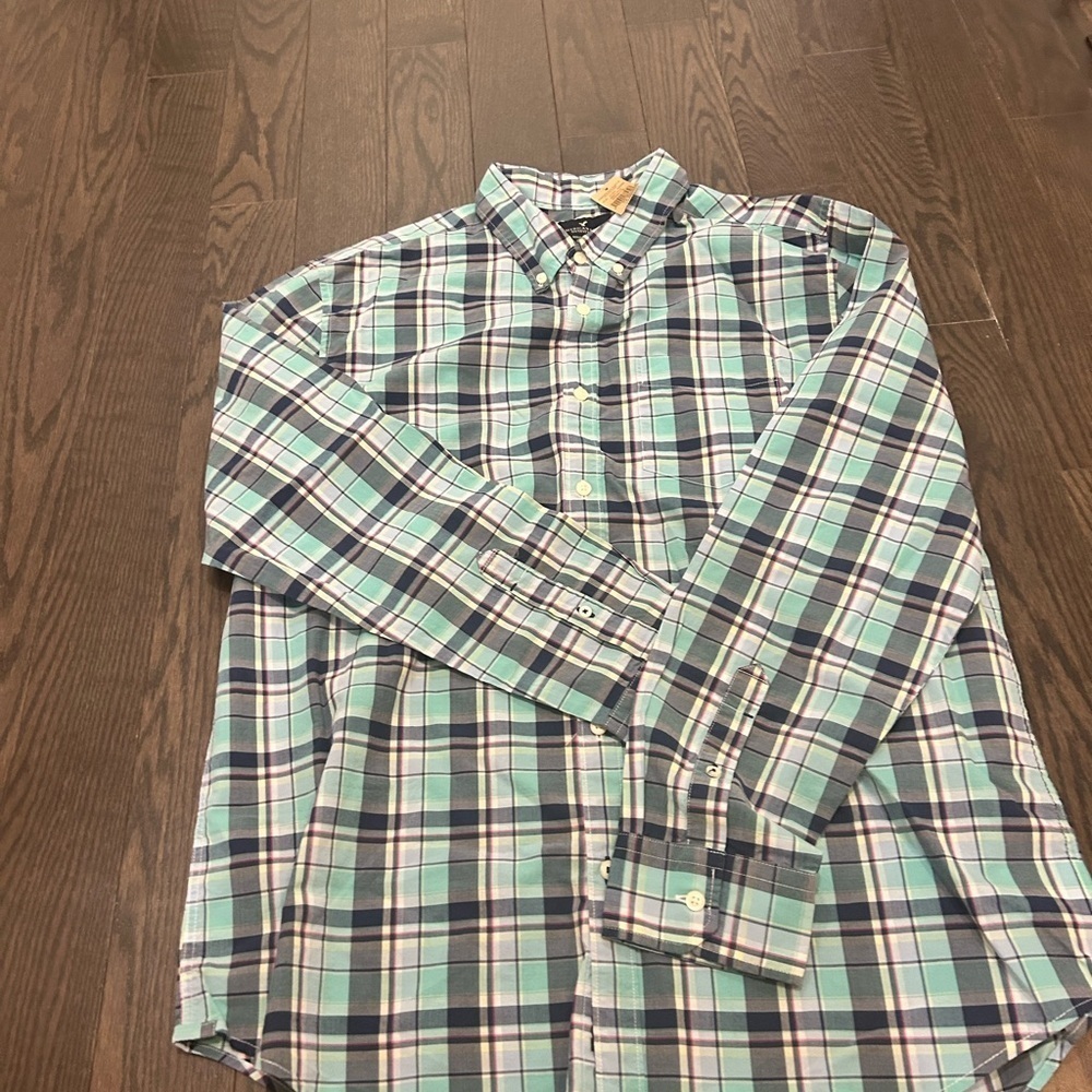 American Eagle Outfitters Blue and Green Plaid Shirt
